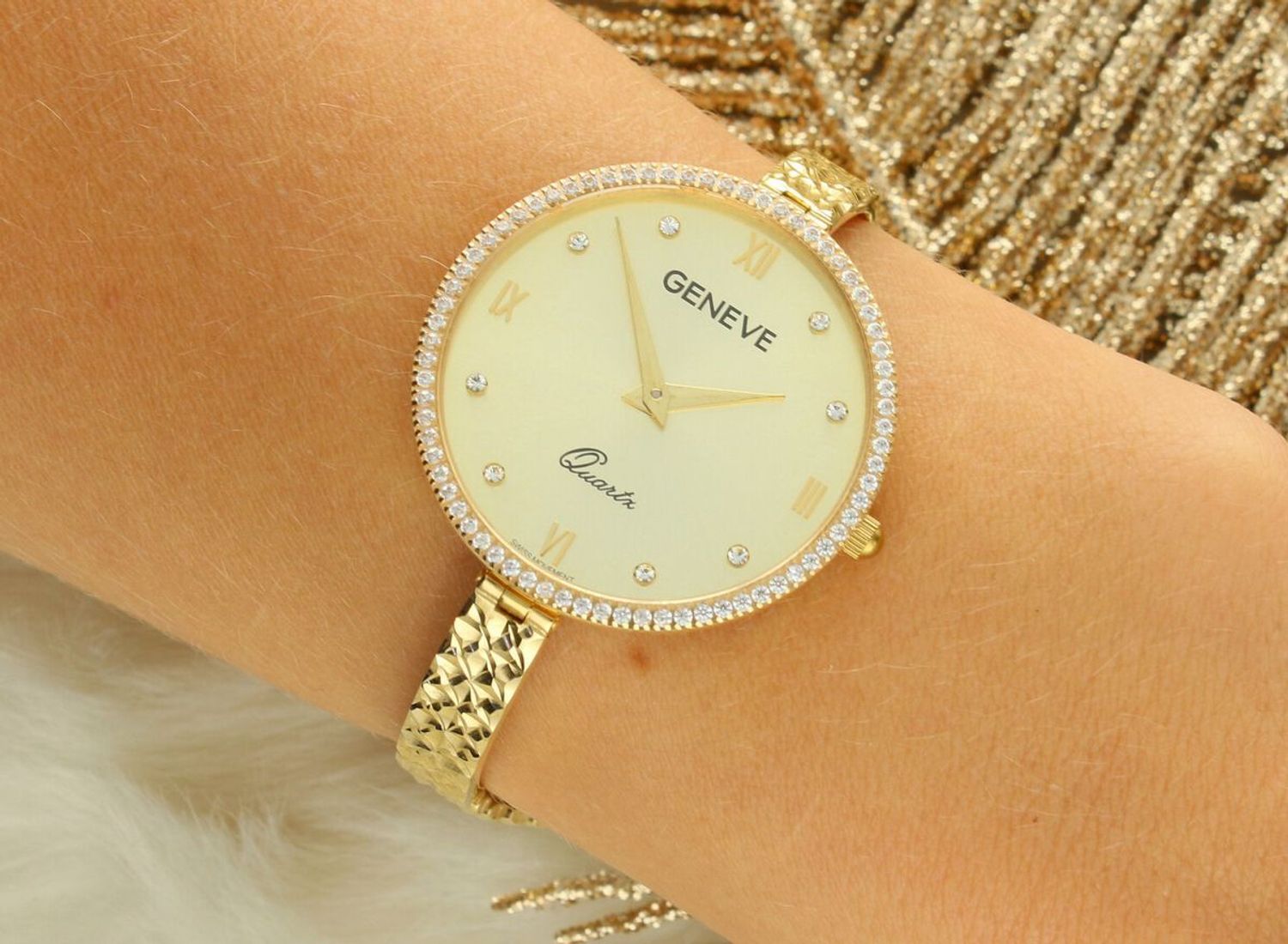 Damski zegarek złoty GENEVE próba 585, cyrkonie GENEVE AP128-4037.jpg